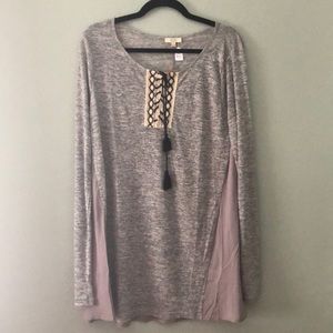 Sale! Gray long sleeve tunic with lace up front